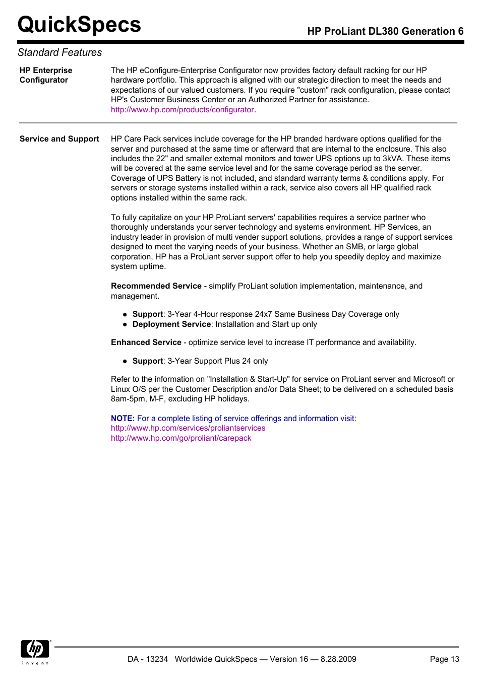 Quickspecs | HP ProLiant DL380 User Manual | Page 13 / 50