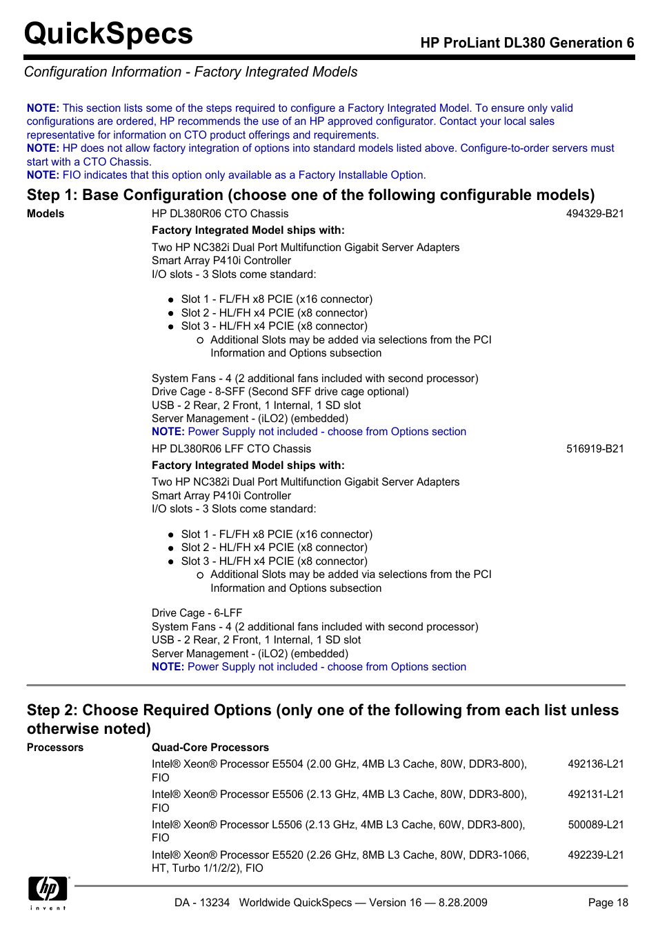 Quickspecs | HP ProLiant DL380 User Manual | Page 18 / 50