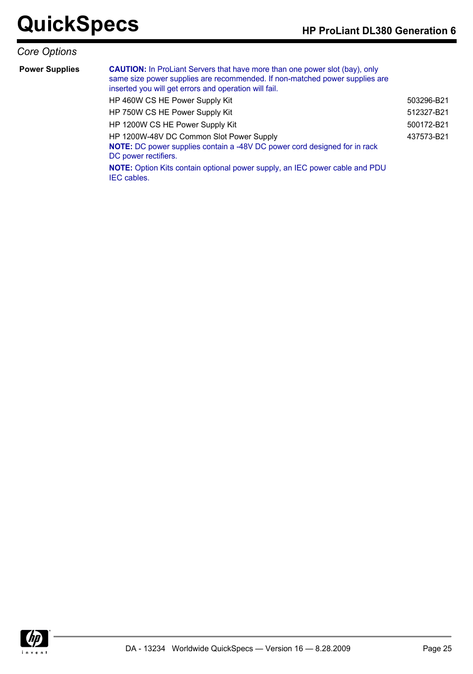 Quickspecs | HP ProLiant DL380 User Manual | Page 25 / 50