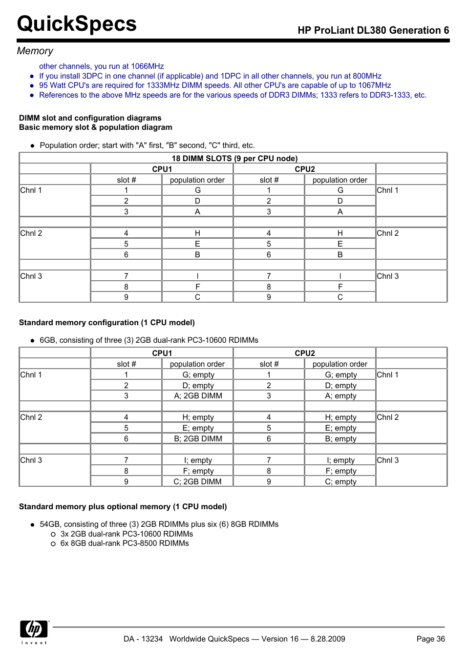 Quickspecs | HP ProLiant DL380 User Manual | Page 36 / 50