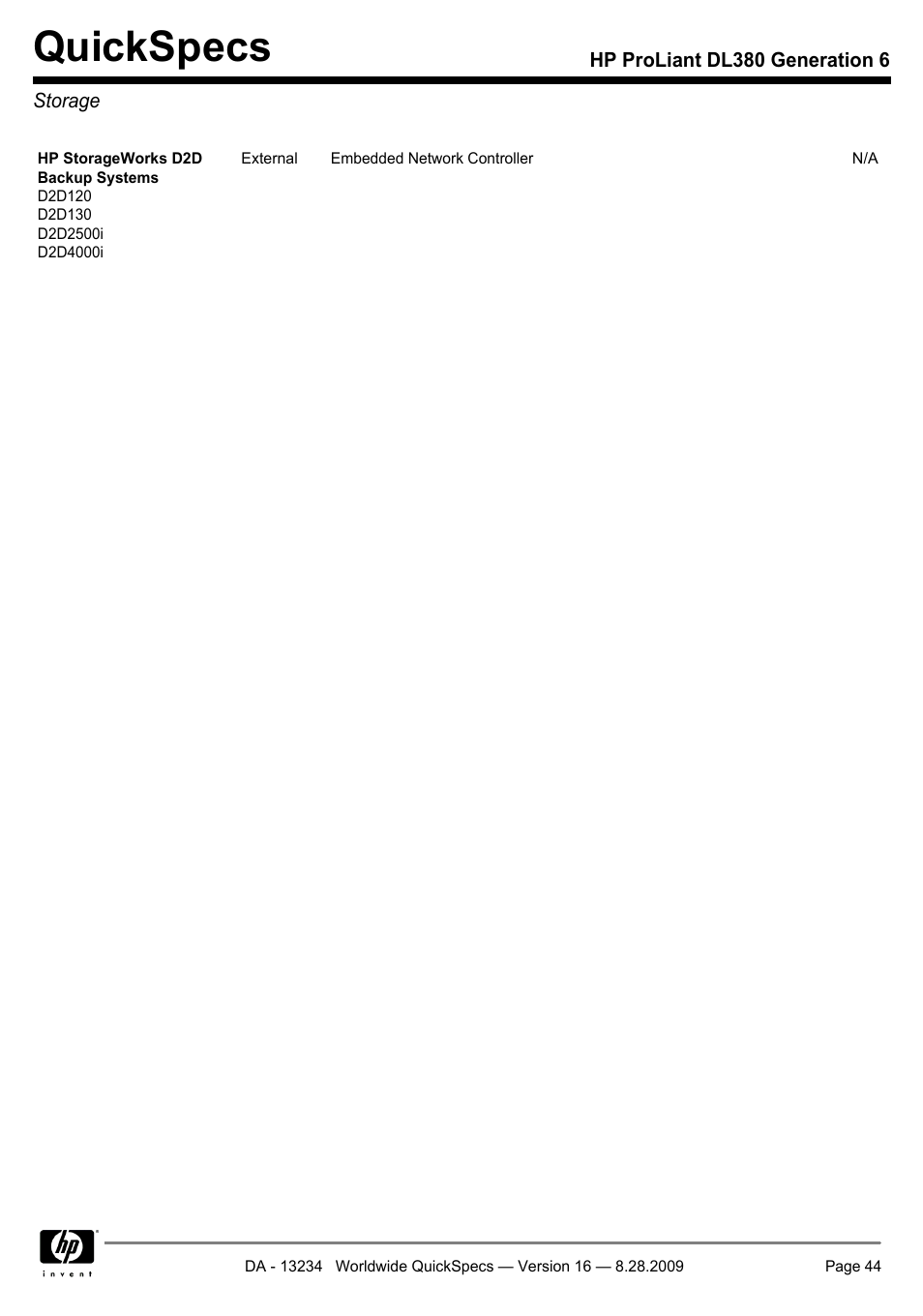 Quickspecs | HP ProLiant DL380 User Manual | Page 44 / 50