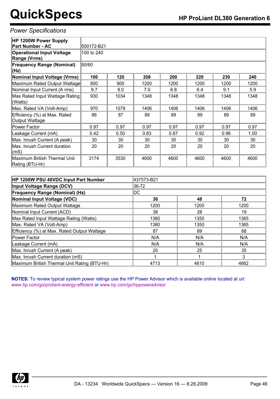 Quickspecs | HP ProLiant DL380 User Manual | Page 46 / 50