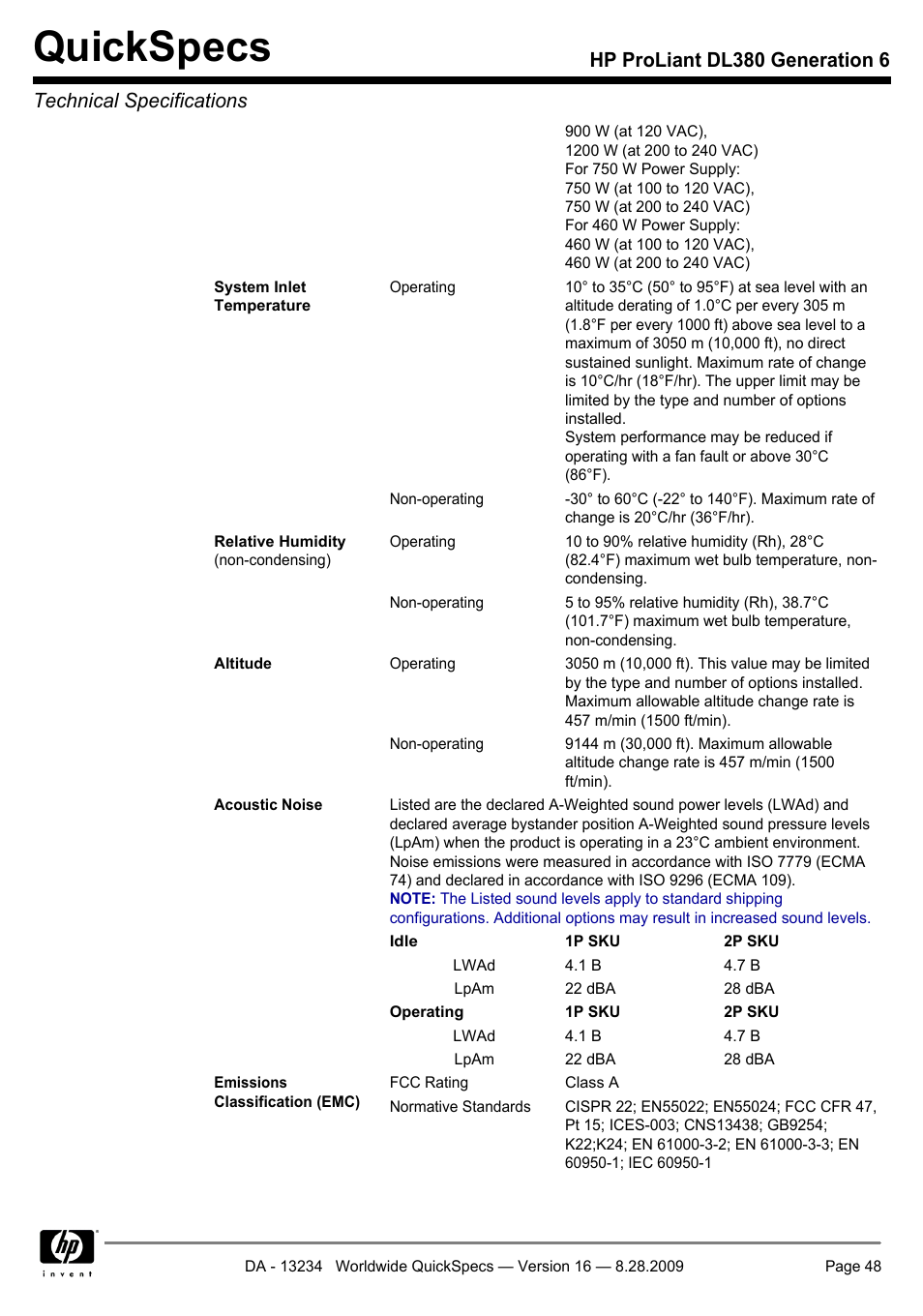 Quickspecs | HP ProLiant DL380 User Manual | Page 48 / 50