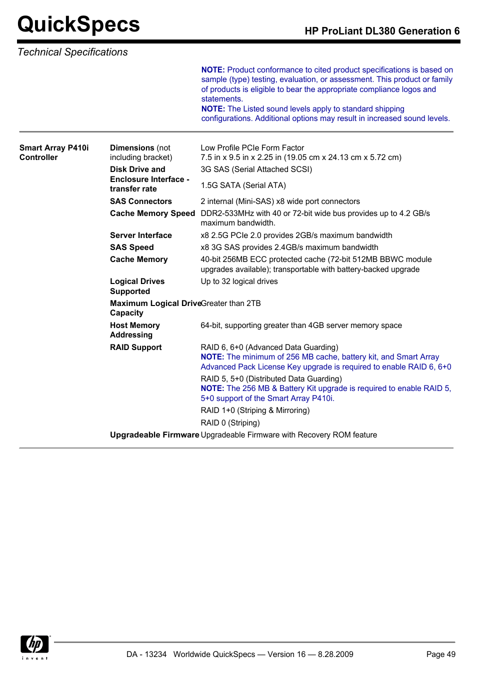 Quickspecs | HP ProLiant DL380 User Manual | Page 49 / 50