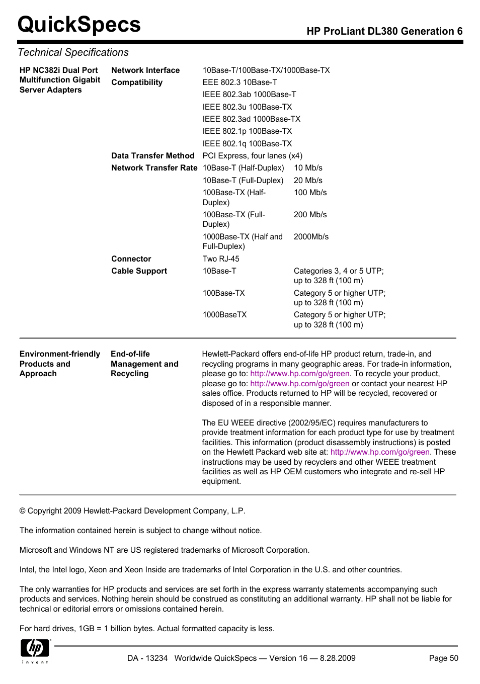Quickspecs | HP ProLiant DL380 User Manual | Page 50 / 50