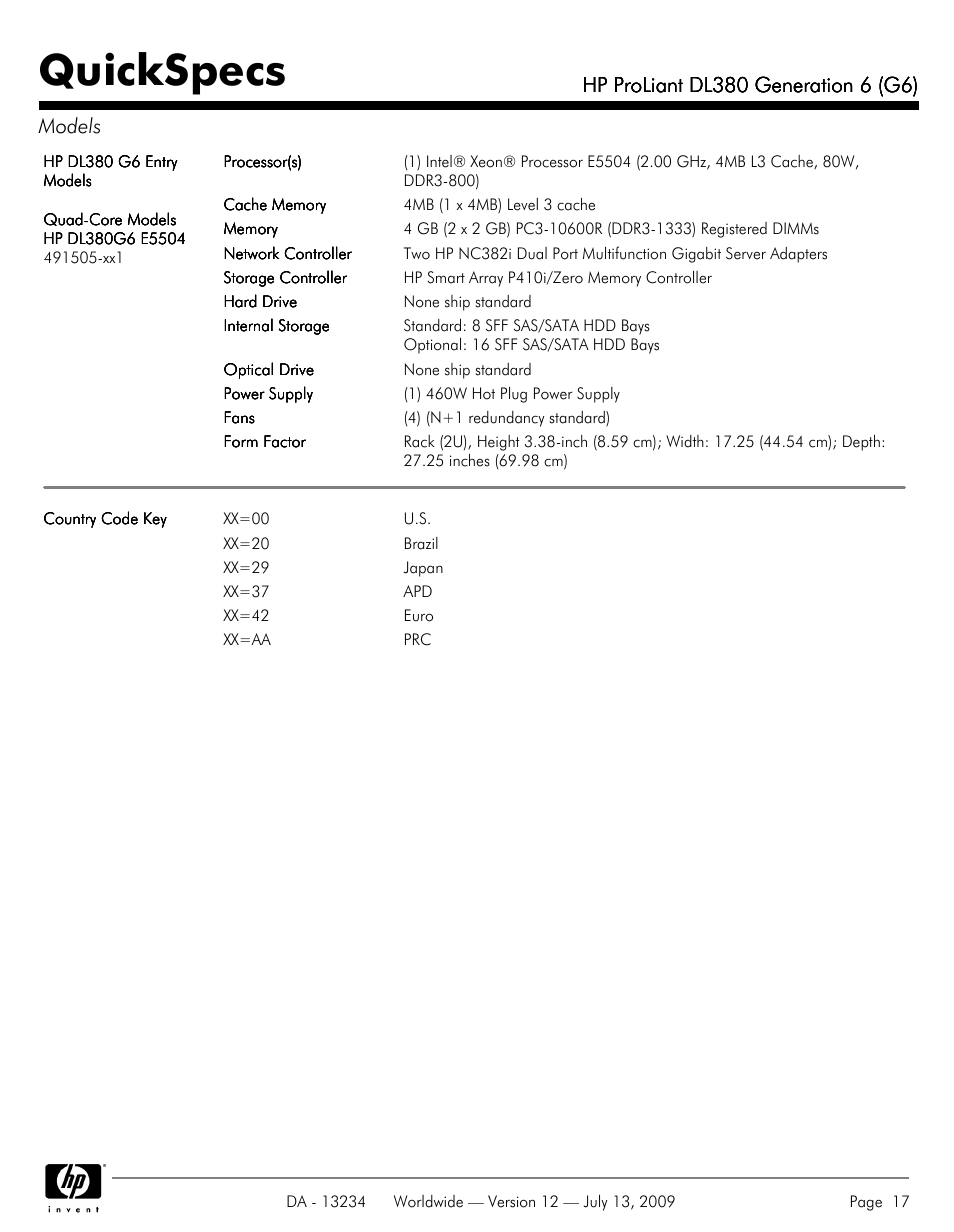 Quickspecs | HP ProLiatn Generation 6 DL380 User Manual | Page 17 / 51