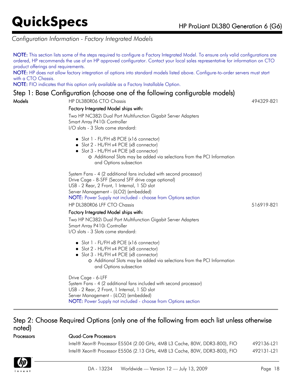 Quickspecs | HP ProLiatn Generation 6 DL380 User Manual | Page 18 / 51
