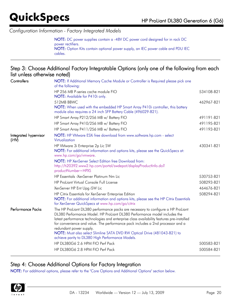 Quickspecs | HP ProLiatn Generation 6 DL380 User Manual | Page 20 / 51