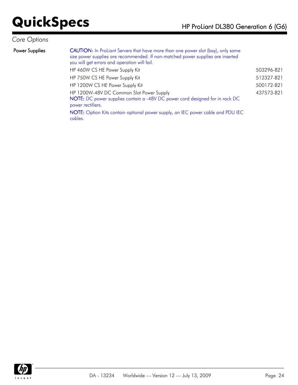 Quickspecs | HP ProLiatn Generation 6 DL380 User Manual | Page 24 / 51