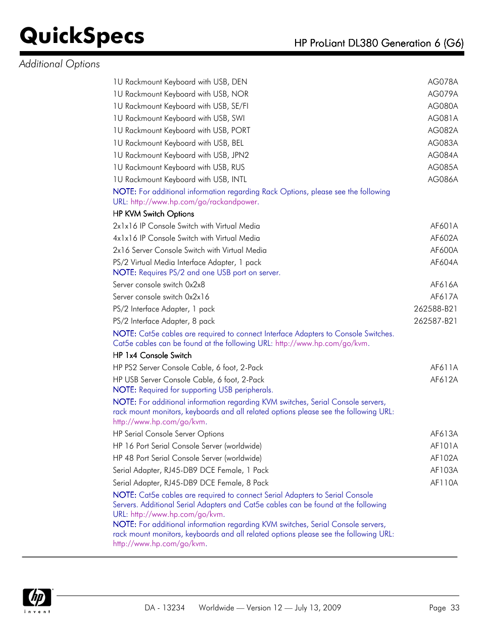 Quickspecs | HP ProLiatn Generation 6 DL380 User Manual | Page 33 / 51