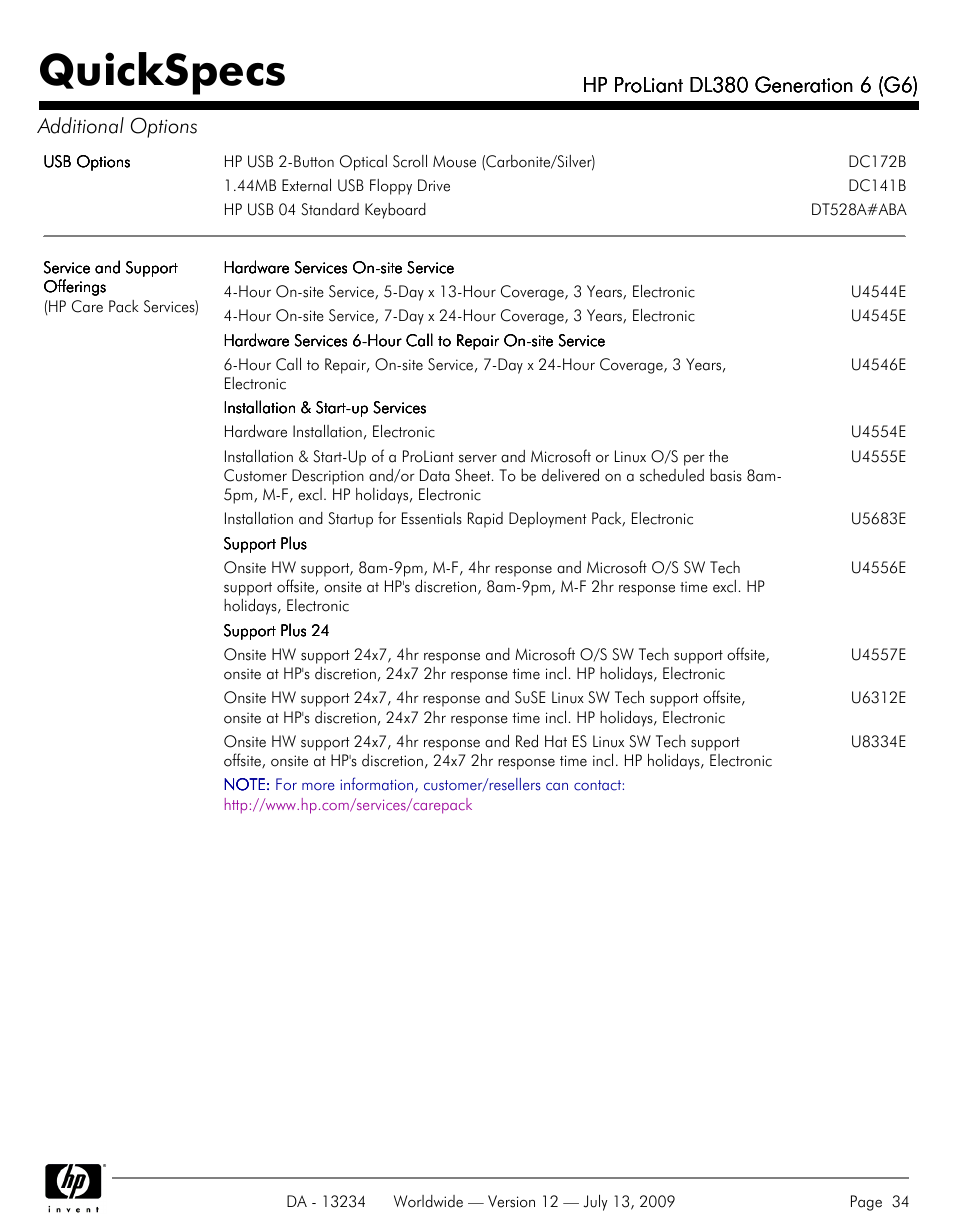 Quickspecs | HP ProLiatn Generation 6 DL380 User Manual | Page 34 / 51