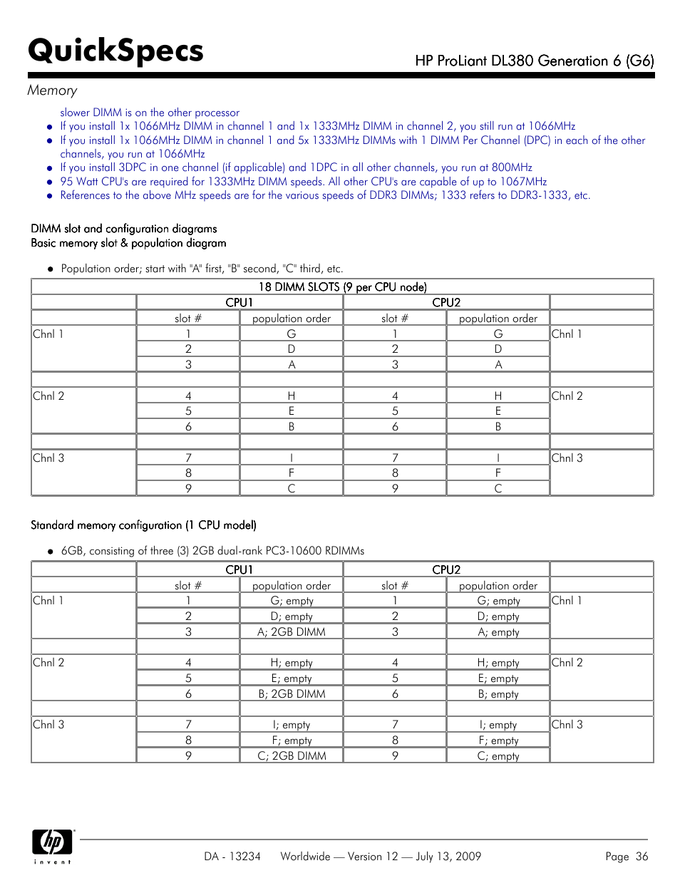 Quickspecs | HP ProLiatn Generation 6 DL380 User Manual | Page 36 / 51