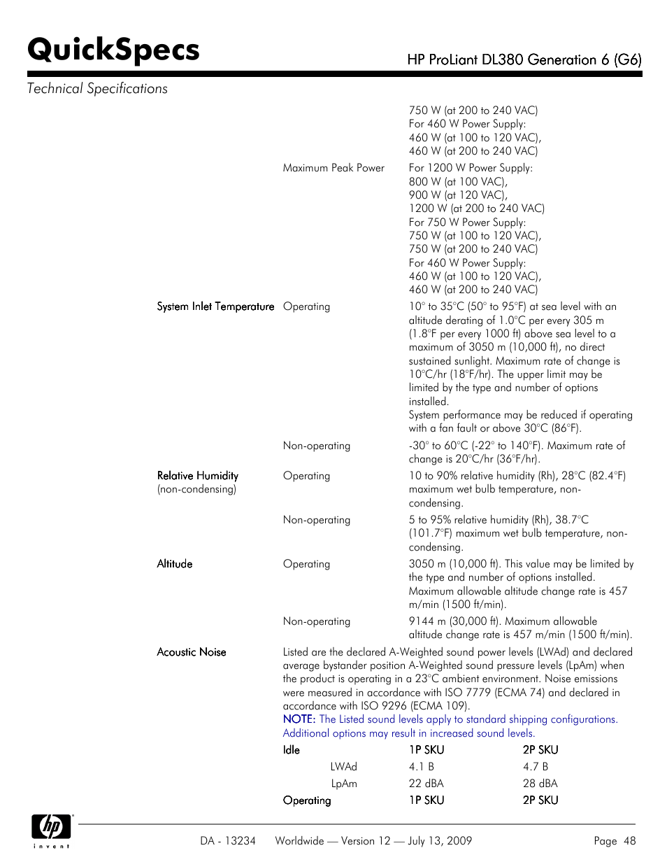 Quickspecs | HP ProLiatn Generation 6 DL380 User Manual | Page 48 / 51