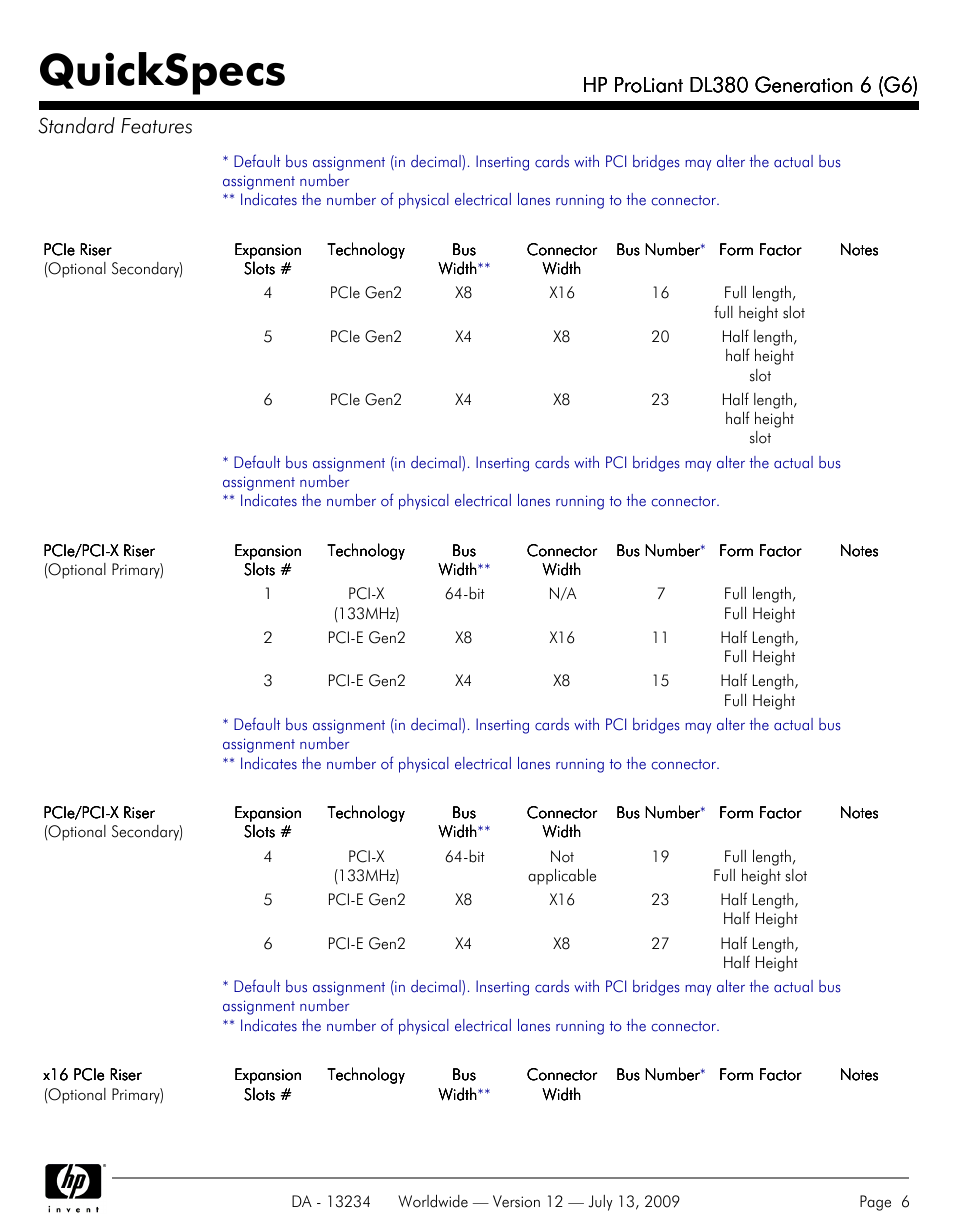 Quickspecs | HP ProLiatn Generation 6 DL380 User Manual | Page 6 / 51
