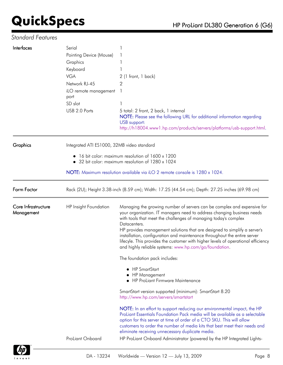 Quickspecs | HP ProLiatn Generation 6 DL380 User Manual | Page 8 / 51