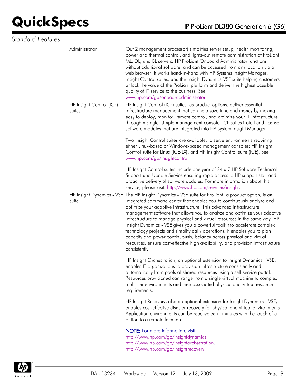 Quickspecs | HP ProLiatn Generation 6 DL380 User Manual | Page 9 / 51