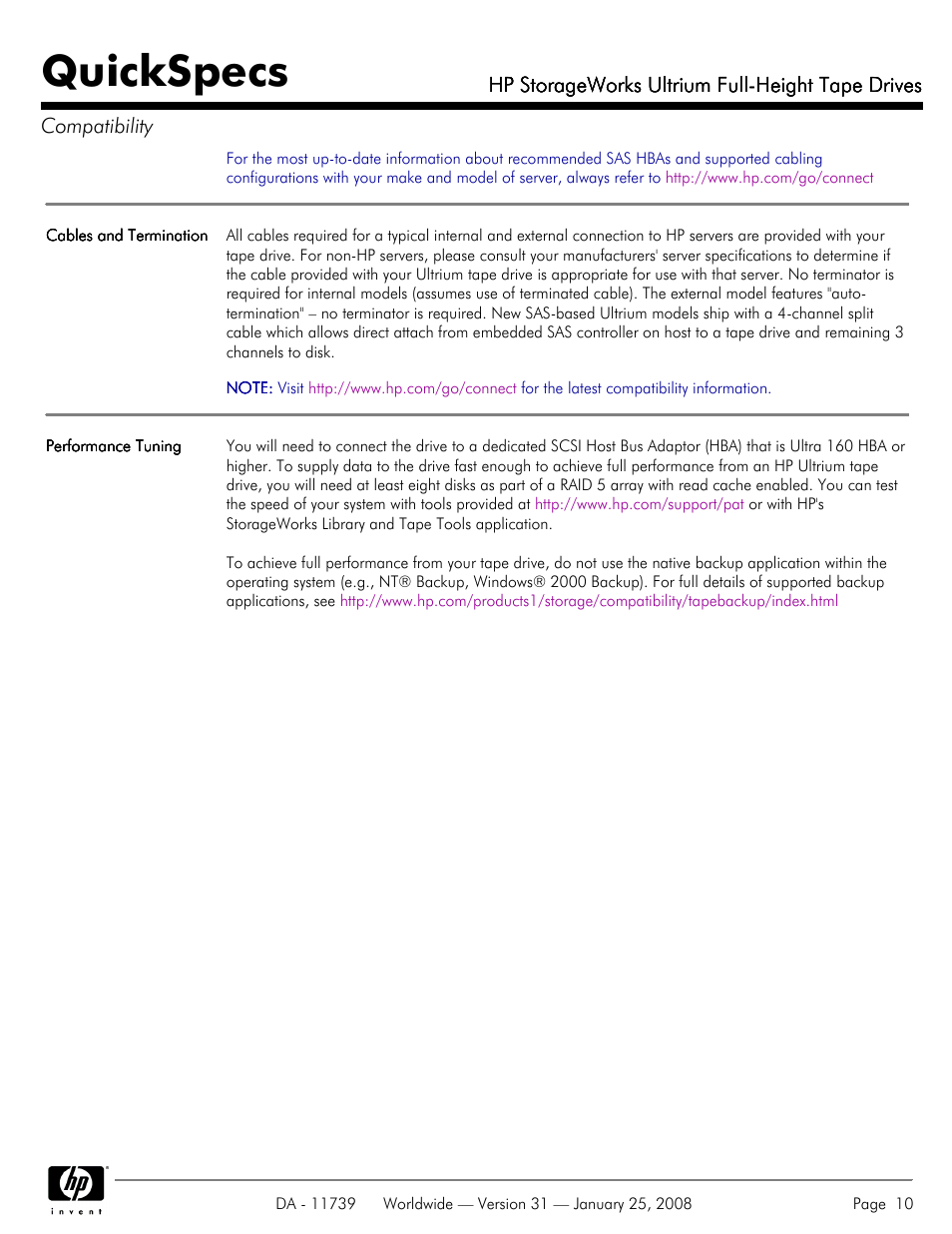 Quickspecs | HP LTO-3 960 User Manual | Page 10 / 24