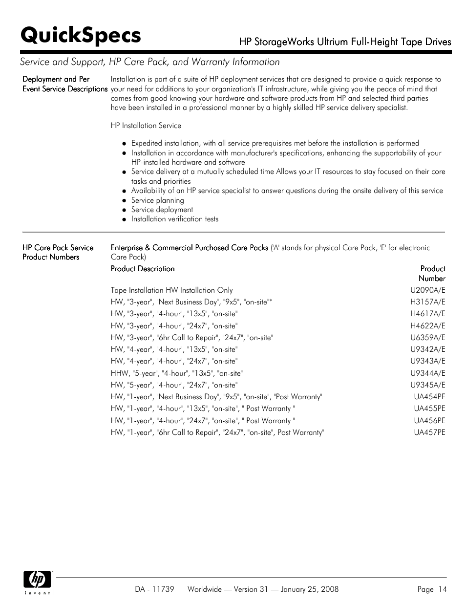 Quickspecs, Hp storageworks ultrium full-height tape drives | HP LTO-3 960 User Manual | Page 14 / 24