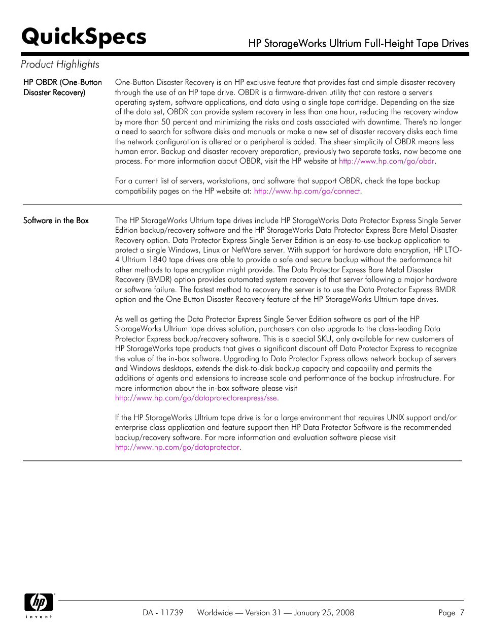 Quickspecs | HP LTO-3 960 User Manual | Page 7 / 24