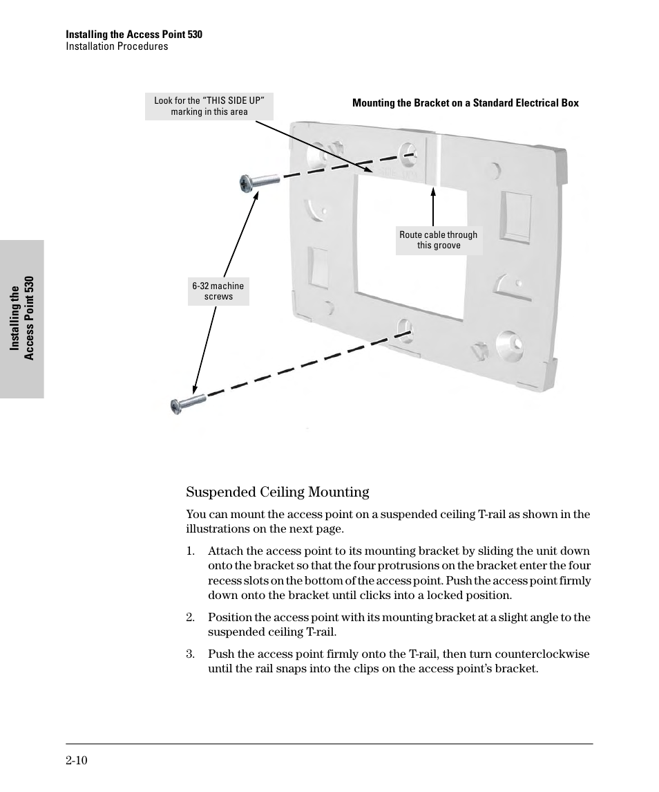 Suspended ceiling mounting, Suspended ceiling mounting -10 | HP PROCURVE 530 User Manual | Page 28 / 114