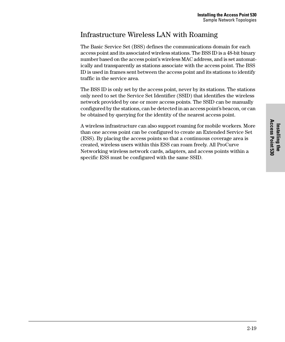 Infrastructure wireless lan with roaming, Infrastructure wireless lan with roaming -19 | HP PROCURVE 530 User Manual | Page 37 / 114