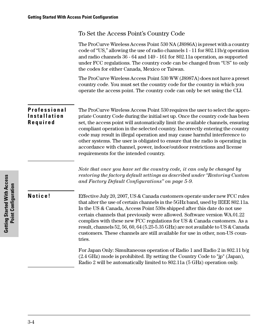 To set the access point’s country code, To set the access point’s country code -4 | HP PROCURVE 530 User Manual | Page 46 / 114