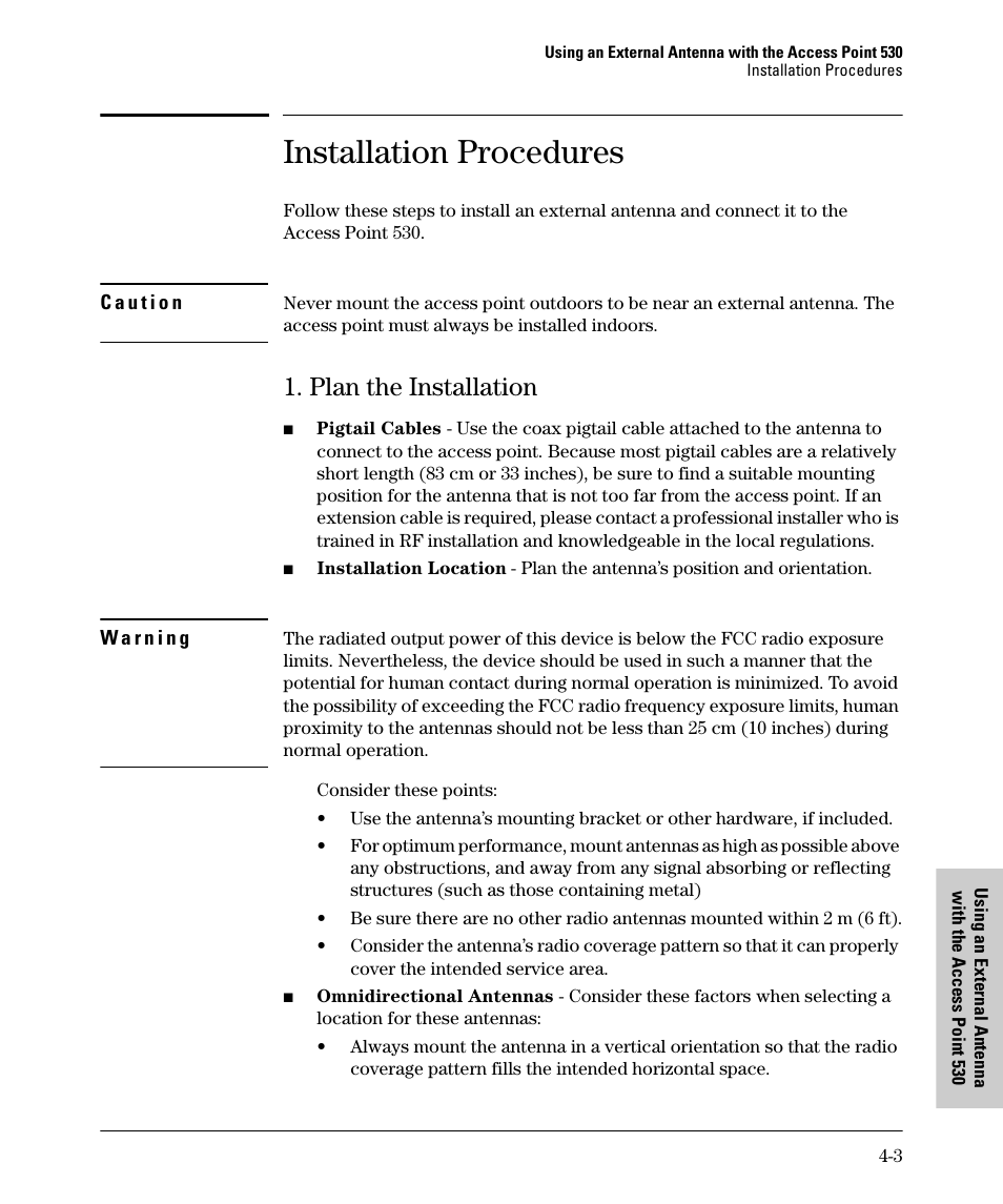 Installation procedures, Plan the installation, Plan the installation -3 | HP PROCURVE 530 User Manual | Page 57 / 114