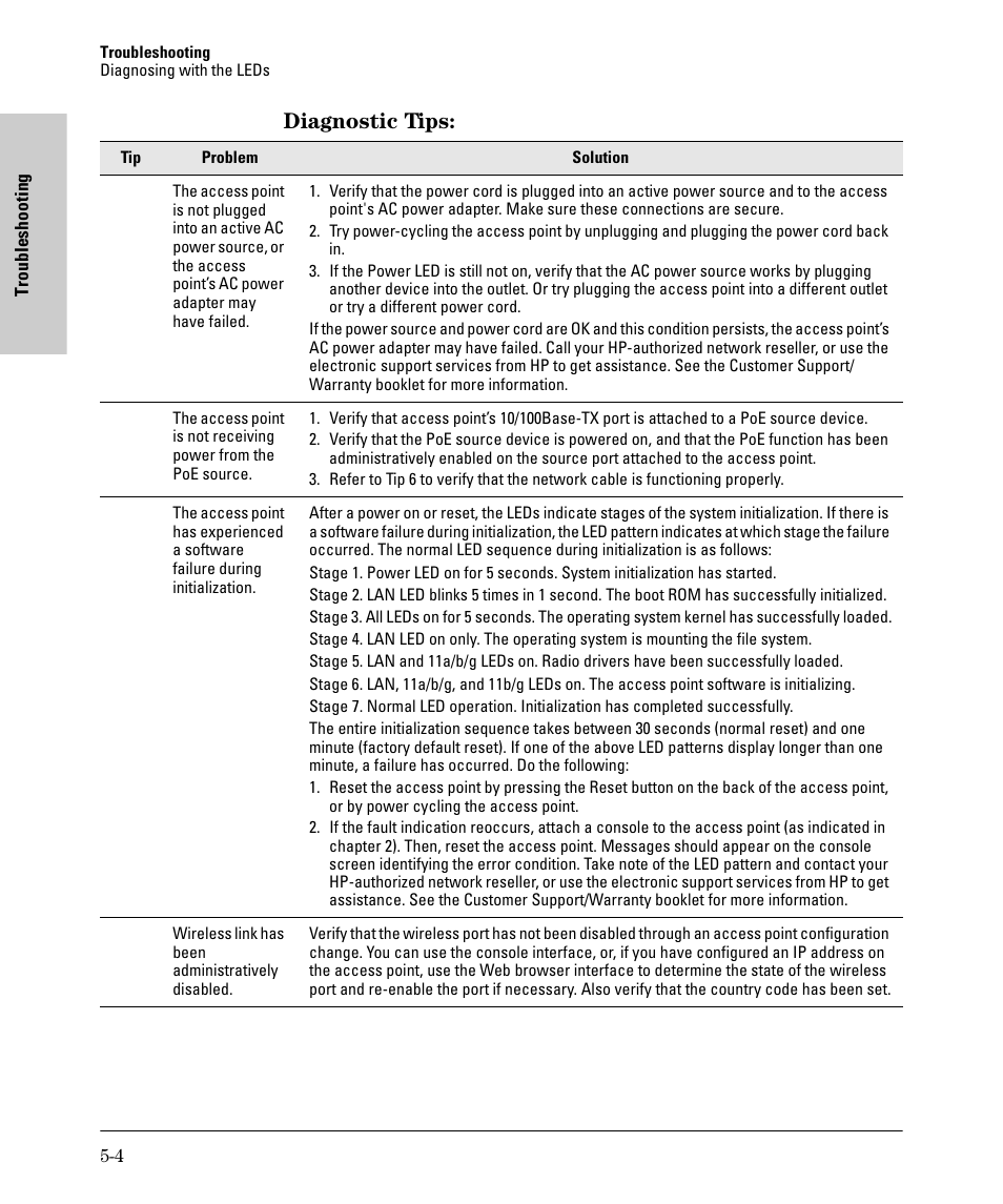 Diagnostic tips | HP PROCURVE 530 User Manual | Page 66 / 114