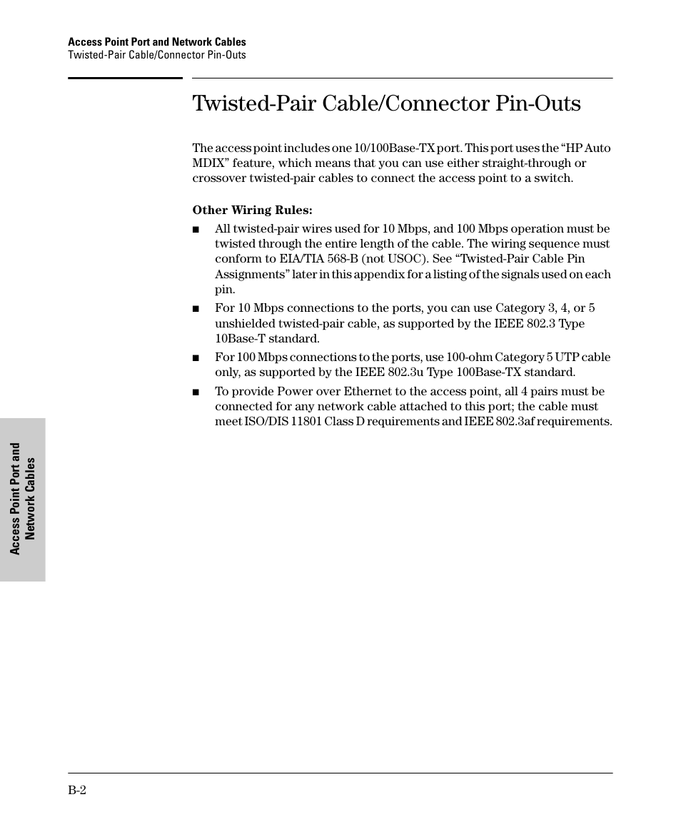 Twisted-pair cable/connector pin-outs, Other wiring rules | HP PROCURVE 530 User Manual | Page 82 / 114