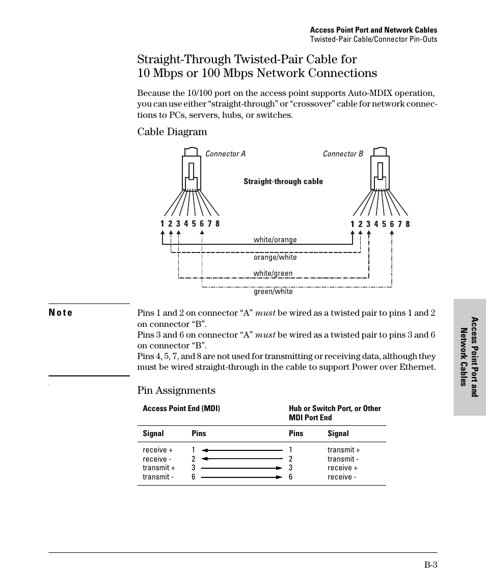 Cable diagram, Pin assignments | HP PROCURVE 530 User Manual | Page 83 / 114