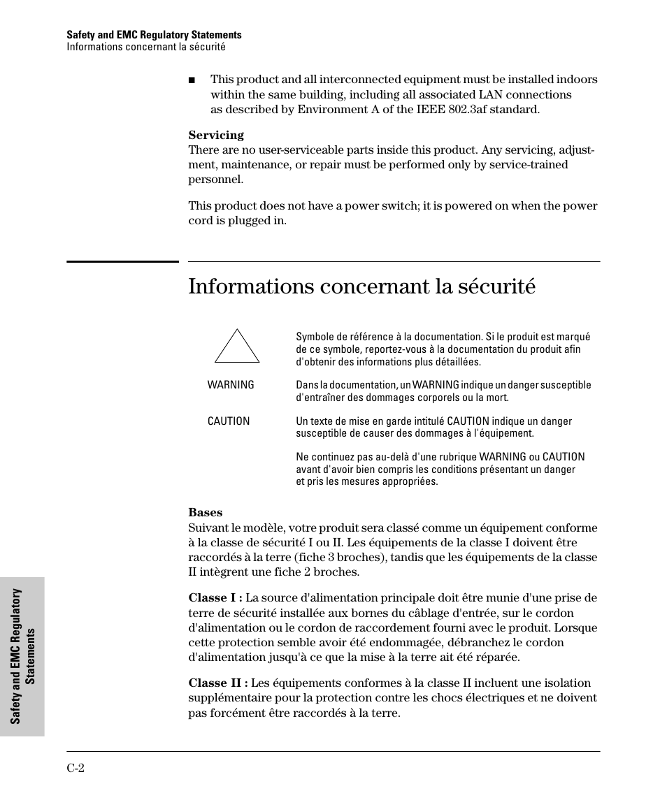 Informations concernant la sécurité | HP PROCURVE 530 User Manual | Page 86 / 114