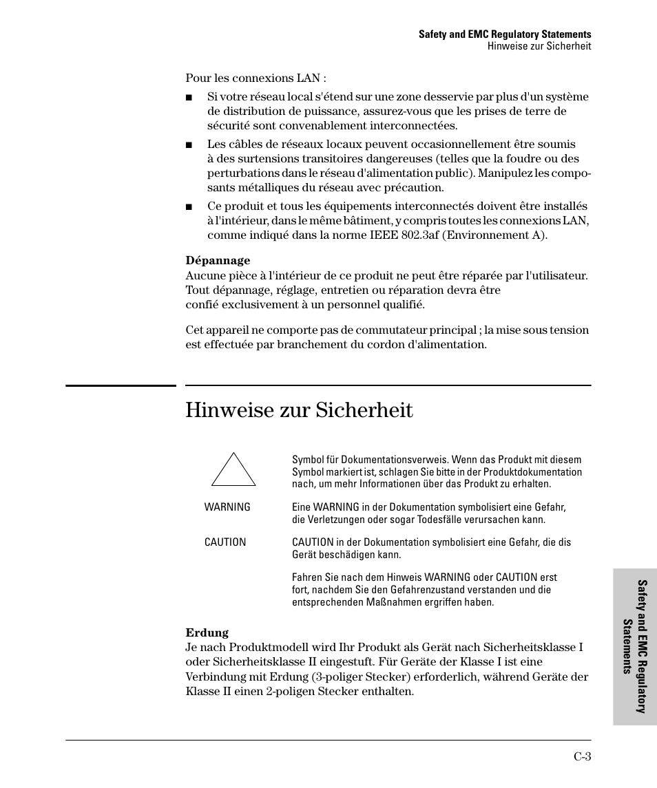 Hinweise zur sicherheit | HP PROCURVE 530 User Manual | Page 87 / 114