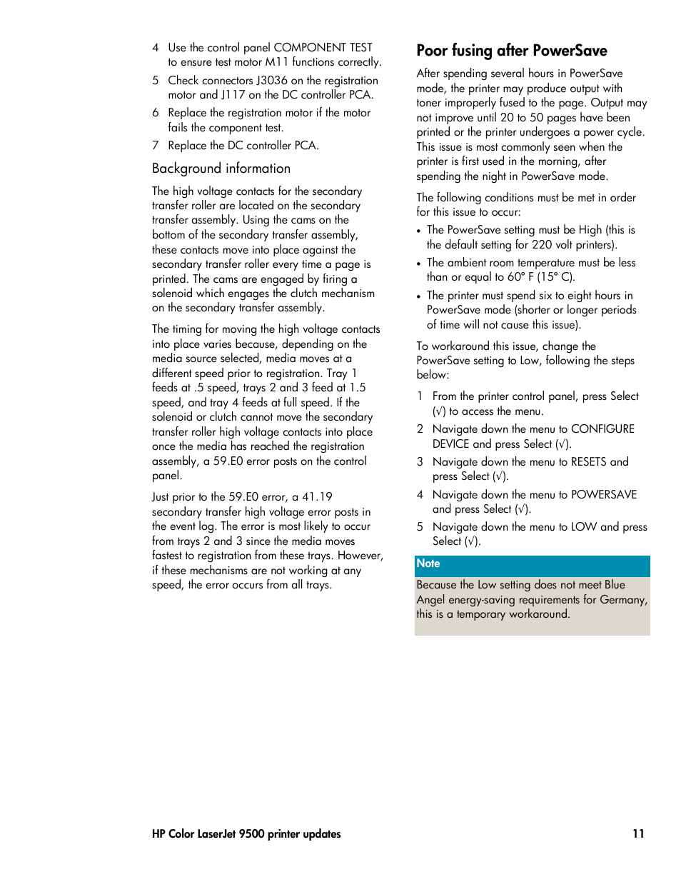 Background information, Poor fusing after powersave | HP Volume 23 User Manual | Page 11 / 16