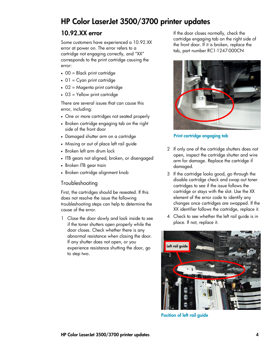 Hp color laserjet 3500/3700 printer updates, Xx error, Troubleshooting | HP Volume 23 User Manual | Page 4 / 16