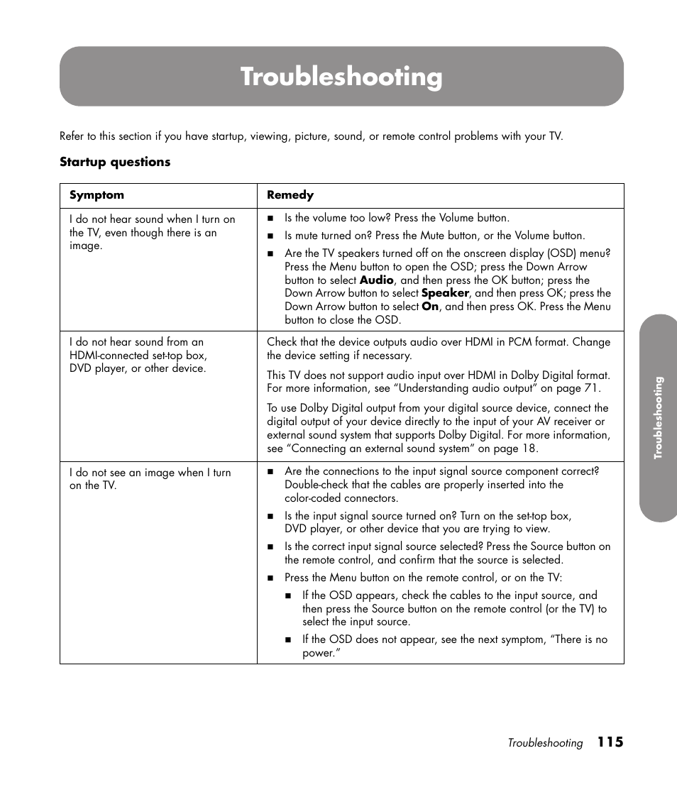 Troubleshooting | HP 1080p User Manual | Page 128 / 426