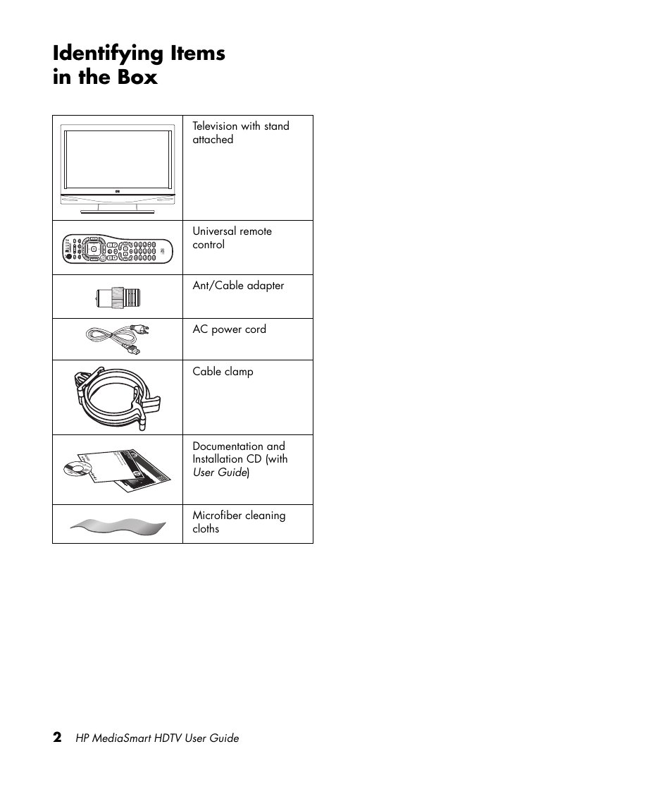 Identifying items in the box | HP 1080p User Manual | Page 15 / 426