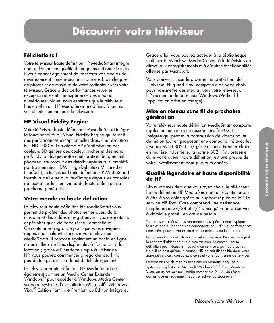 Découvrir votre téléviseur | HP 1080p User Manual | Page 150 / 426