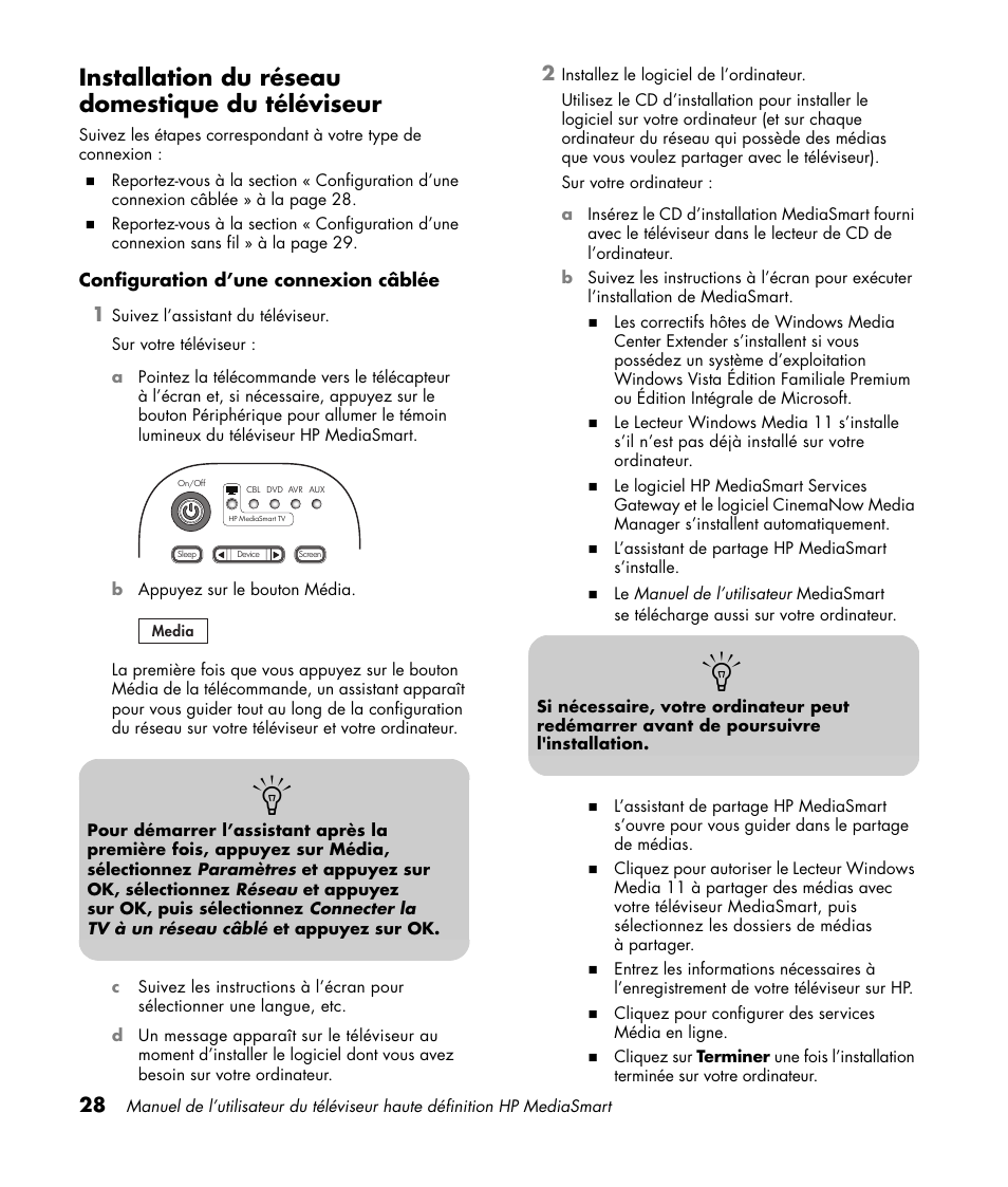 Installation du réseau domestique du téléviseur | HP 1080p User Manual | Page 177 / 426