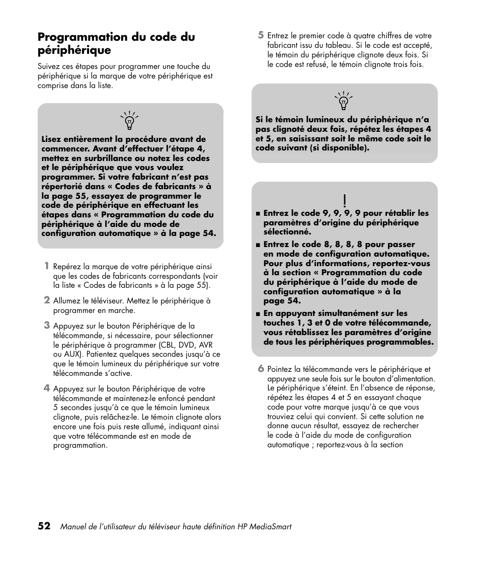 Programmation du code du périphérique | HP 1080p User Manual | Page 201 / 426
