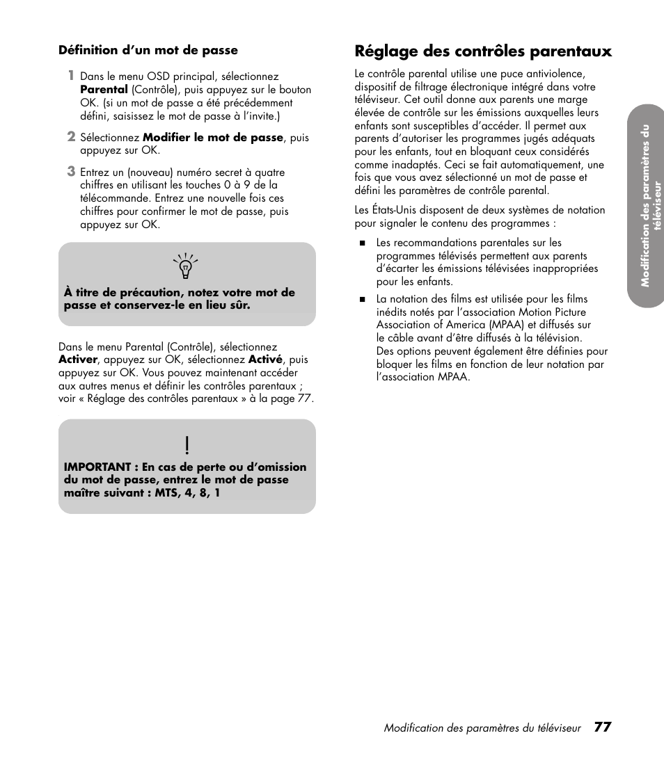 Réglage des contrôles parentaux | HP 1080p User Manual | Page 226 / 426