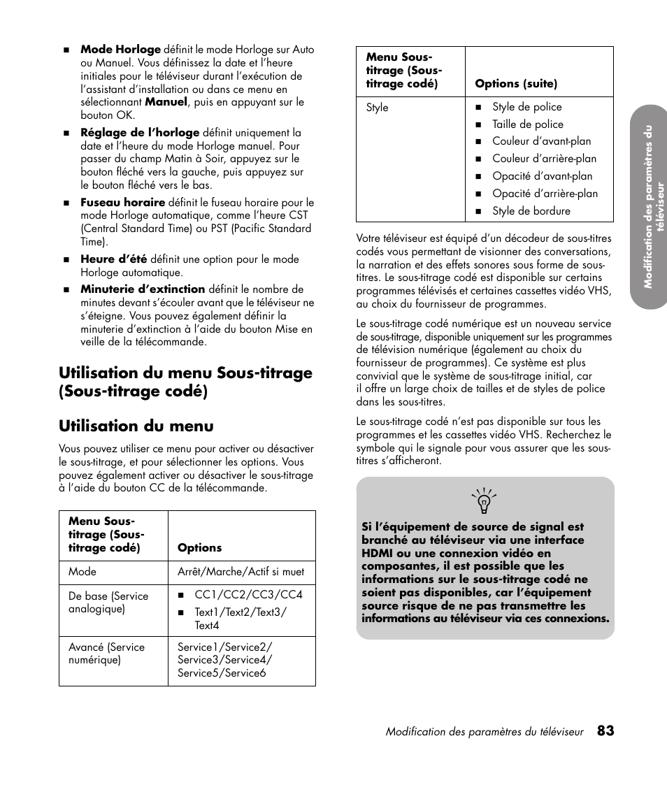 Utilisation du menu | HP 1080p User Manual | Page 232 / 426