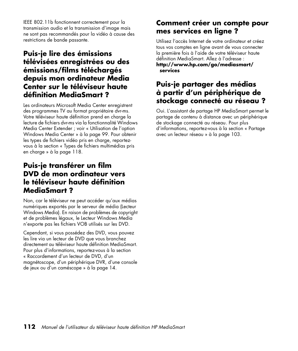 Comment créer un compte pour mes services en ligne | HP 1080p User Manual | Page 261 / 426
