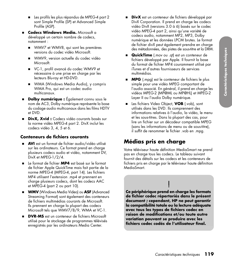 Médias pris en charge | HP 1080p User Manual | Page 268 / 426