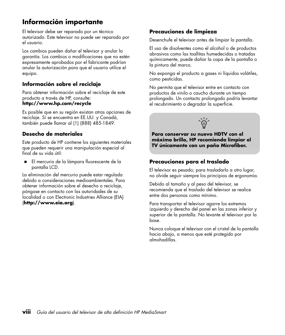 Información importante | HP 1080p User Manual | Page 289 / 426