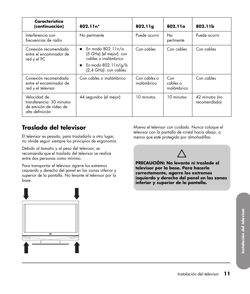Traslado del televisor | HP 1080p User Manual | Page 304 / 426