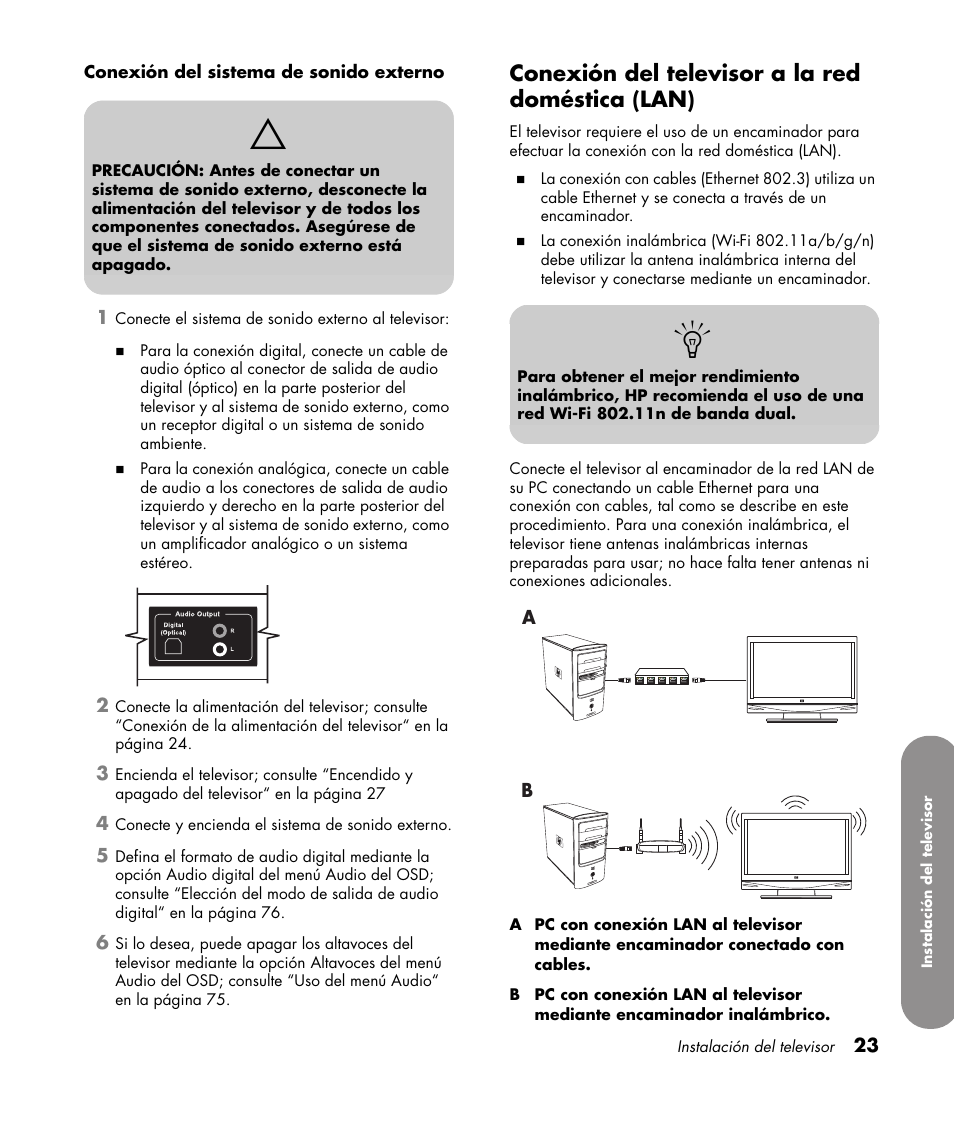 Conexión del televisor a la red doméstica (lan) | HP 1080p User Manual | Page 316 / 426