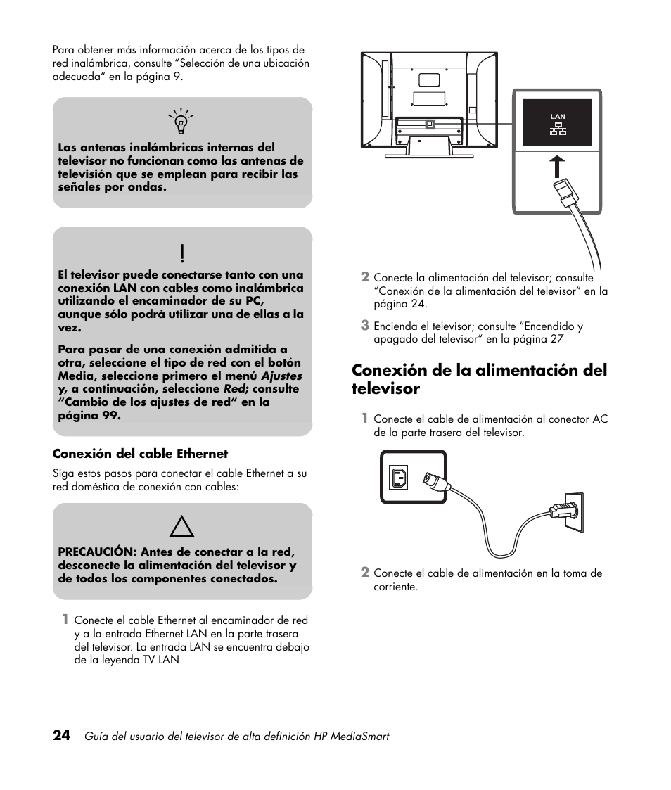 Conexión de la alimentación del televisor | HP 1080p User Manual | Page 317 / 426