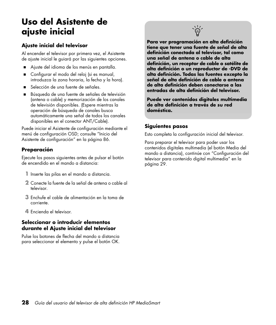Uso del asistente de ajuste inicial | HP 1080p User Manual | Page 321 / 426