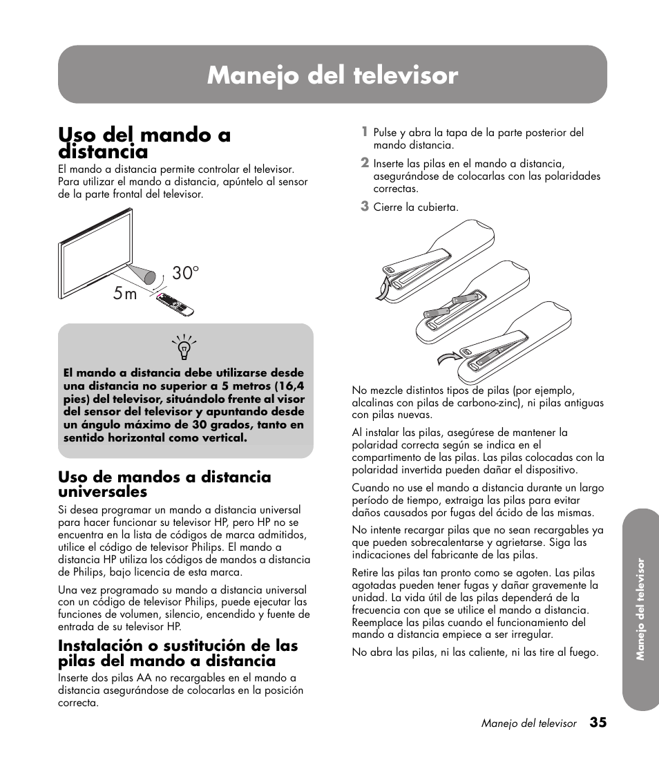 Manejo del televisor, Uso del mando a distancia, Uso de mandos a distancia universales | HP 1080p User Manual | Page 328 / 426