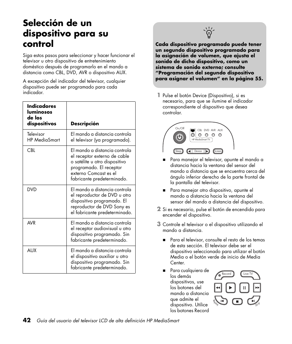 Selección de un dispositivo para su control | HP 1080p User Manual | Page 335 / 426